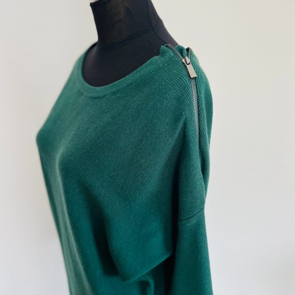 NWT Apricot Knit Sweater Dress in Deep Green with Shoulder Zipper - Picture 6 of 12